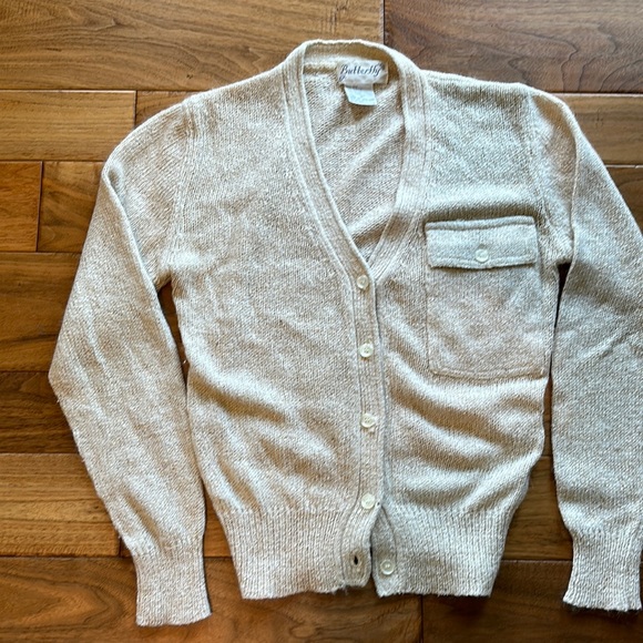 Vintage Sweaters - Vtg Butterfly cream and gold angora cardigan sweater